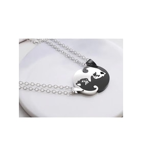 Yin-yang Cats Kedi Ikili Sevgili Arkadaşlık Siyah Beyaz Unisex Kolye Yinyang (Gümüş)
