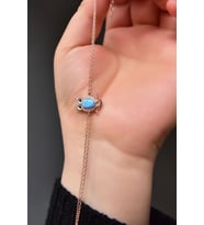 925 Ayar Gümüş Mavi Opal Baykuş Bileklik (Rose)