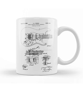 Fender Guitar Patent 03 Kupa Bardak Porselen