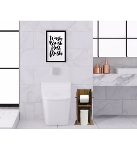 BK Home Doğal Masif Ahşap Tuvalet Kağıtlığı ve Dekoratif Ahşap Siyah Çerçeveli Tablo Seti-1 (Beyaz)