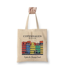 Copenhagen Kopenhag Danimarka Beyaz Bez Çanta Uzun Saplı Alışveriş Çantası Plaj Çantası