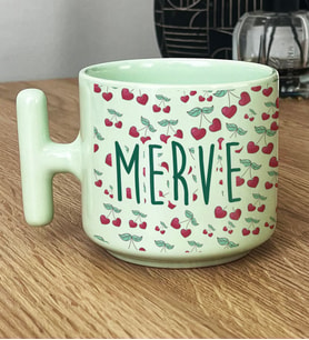 Kişiye Özel Aşk Kirazı Hediye Pastel T Kupa Sevgiliye Hediye -3- (Yeşil)