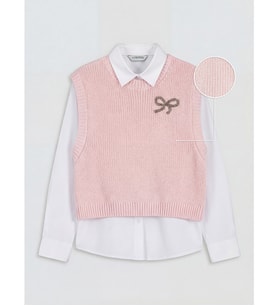 LCW Kids Beyaz Kız Çocuk Fiyonk Detaylı Triko Süveter Ve Gömlek