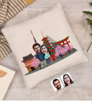 BK Gift Kişiye Özel Sevgililer Japonya Karikatürlü Beyaz Yastık-1