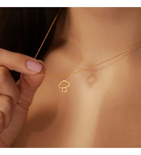 Mini Sevimli Mantar Model Kolye 925K Gümüş (Gold)
