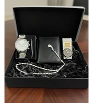 HNG GRİ RENK ERKEK SAAT TESBİH CÜZDAN ÇAKMAK BİLEKLİK SETİ (Silver)