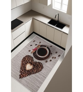 Kahve Fincanı Desenli Dijital Baskı Kaymaz Taban Mutfak Halısı H0057 (Çok Renkli)