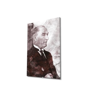 Atatürk Portre Cam Tablo Modern Ev Ofis Salon Hediyelik Büyük Tablo Duvar Dekoru (Çok Renkli)