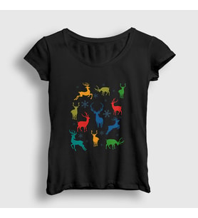 Presmono Kadın Siyah Deers Geyikler Yılbaşı T-Shirt 269483tt