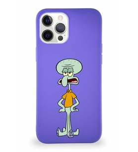 Apple iPhone 12 Pro Max Soft Premier Kapak Squidward Dokunaç Tasarımlı Silikon Kılıf - Mor (Şeffaf)