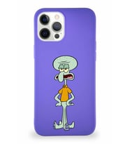 Apple iPhone 12 Pro Max Soft Premier Kapak Squidward Dokunaç Tasarımlı Silikon Kılıf - Mor (Şeffaf)