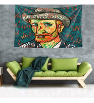 Van Gogh Portre Desen Leke Tutmaz Kadife Dokulu Kumaş Duvar Örtüsü Duvar Halısı Tapestry (Mavi)