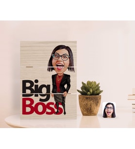 BK Gift Kişiye Özel Kadın Big Boss Karikatürlü Otantik Masaüstü Ahşap Palet Çerçeve-2 (Beyaz)