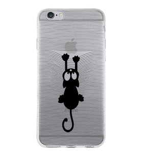 Apple iPhone 6 Plus Uyumlu Kapak Çizgi Kedi Tasarımlı Şeffaf Silikon Kılıf