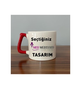 Seçtiğin mor mürekkep tasarım & İsim Kırmızı Kulplu D Kupa