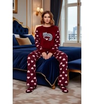 Kadın Kalpli Polar Pijama Takımı Ve Uyku Bandi Fonksiyonel Dayanıklı Kaliteli Konforlu Şık