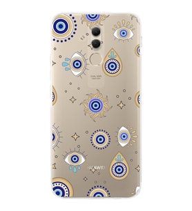 PrintiFy Huawei Mate 20 Lite ile Uyumlu Nazar Boncuğu 5  Kamera Korumalı Şeffaf Silikon Kılıf