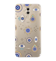 PrintiFy Huawei Mate 20 Lite ile Uyumlu Nazar Boncuğu 5  Kamera Korumalı Şeffaf Silikon Kılıf