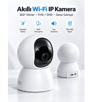 Fletvi Smart 360 Ev Kamerası 1080p 2MP Sesli Gece Görüşlü Wifi Kontrol Hareket Takip İç Dış Mekan Güvenlik Bebek Ofis Kamerası