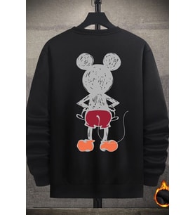Unisex Mause Bisiklet Yaka Sweatshirt (Siyah)
