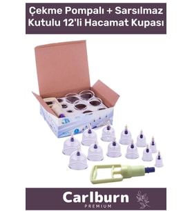 Çekme Vakum Pompalı Sarsılmaz Kutulu Selülit Yağ Çatlak Giderici Masaj Aleti 12'li Hacamat Kupa Seti