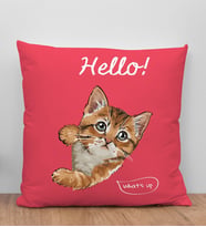 BK Gift Kedi Tasarımlı Kırmızı Kırlent Yastık, Arkadaşa Hediye, Ev Dekorasyonu, Ev Hediyesi-4