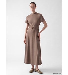 LCW Comfort Bej Dik Yaka Kemerli Elbise