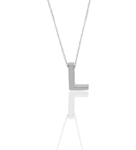 Söğütlü Silver Gümüş rodyumlu üç boyutlu minimal  L harf kolye
