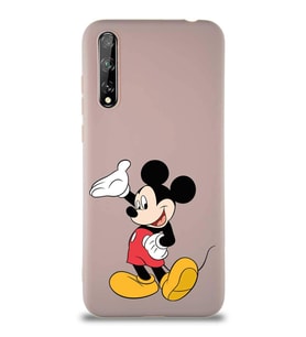 Huawei P Smart S Soft Premier Kapak Mickey Mouse-C Tasarımlı Silikon Kılıf - Pudra (Şeffaf)