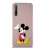 Huawei P Smart S Soft Premier Kapak Mickey Mouse-C Tasarımlı Silikon Kılıf - Pudra (Şeffaf)