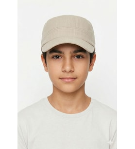 Erkek Çocuk Modern Kasket Tarzı Şapka Erkek Çocuk Şapkası (Krem)
