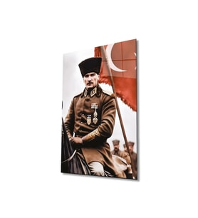 Atatürk Portre ve Türk Bayrağı Cam Tablo Modern Ev Ofis Salon Hediyelik Büyük Tablo Duvar Dekoru (Çok Renkli)