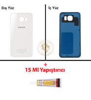 Samsung Galaxy S6 Beyaz Renk Arka Kapak + B7000 Yapıştırıcı Arka Cam Batarya Kapağı Pil Kapağı Lazer Kesim Back Cover Galaxy S6 Uyumlu