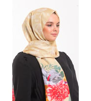 Çiçekli Desen Pavia Seri Şal Eşarp Askısı ile Birlikte 90X200 cm Sarı Siyah-90X2