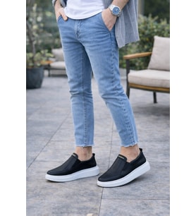 Esaes Bağcıksız Erkek Günlük Cilt Spor Sneaker Ayakkabı CBT - Siyah
