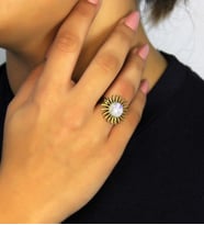 Doğal Taş Aytaşı Doğal Taşlı Antik Model Kadın Ayarlanabillir Yüzük euy73ay (Beyaz)