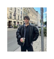 Unisex Yeni Sezon Kapitone Dolgulu Oversize Vintage (Siyah Deri)