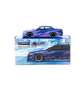 Tarmac Works VERTEX Toyota Mark II JZX100 Blue Metallic 1/64 Model Araba
