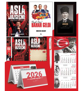 Asla Vazgeçme - Ayraç - Kartpostal - Poster Ve Bak İşte bahar Geldi -  2026 Ajanda Kalpaklı - Ay Yıldız Duvar Takvimi - Masa Takvimi
