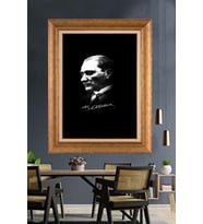 Altın Varaklı Çerçeveli Paspartulu Atatürk Tablo nh212 (Gold)