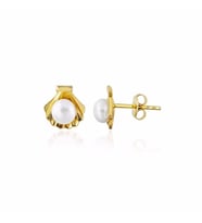 İstiridye İncili Altın Küpe Çivili 14K Gold