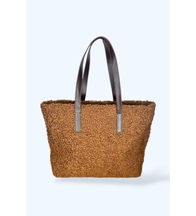 Teddy Kumaş Tote Çanta, Kahverengi, Deri Saplı (Kahverengi)