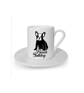 French Bulldog Baskılı Beyaz Türk Kahvesi Fincanı