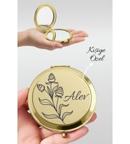 Kişiye Özel İsim Baskılı Premium Gold Cep Aynası Makyaj Aynası - Lavanta Düşü
