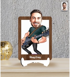 Kişiye Özel Gitarist Temalı Karikatür Ahşap Biblo