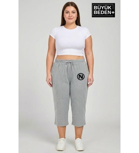 Büyük Beden N Baskılı Kadın Şort Kapri Rahat Kalıp Cepli Bağcıklı 3XL-6XL SPR26BSRK591-19