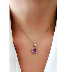 pembe zirkon taşlı gümüş kolye