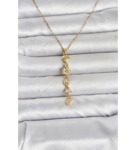 316L Çelik Gold Renk Deniz Temalı Y Model Zirkon Taşlı Kadın Kolye TJ-BKO11051