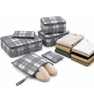Parça Valiz Düzenleyici Organizer Seti- Seyahat Bavul İçi Düzenleme Çantası, Packing Cube Organizer Seti (Gri Ekose)
