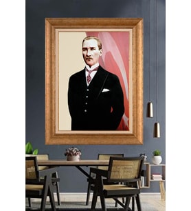 Altın Varaklı Çerçeveli Paspartulu Atatürk Tablo nh246 (Gold)